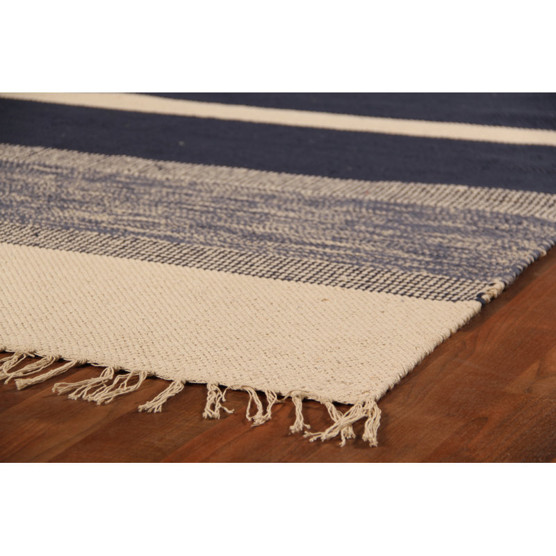 Exquisite Rugs Soft Flat Weave HandWoven Cotton Navy Area Rug Perigold
